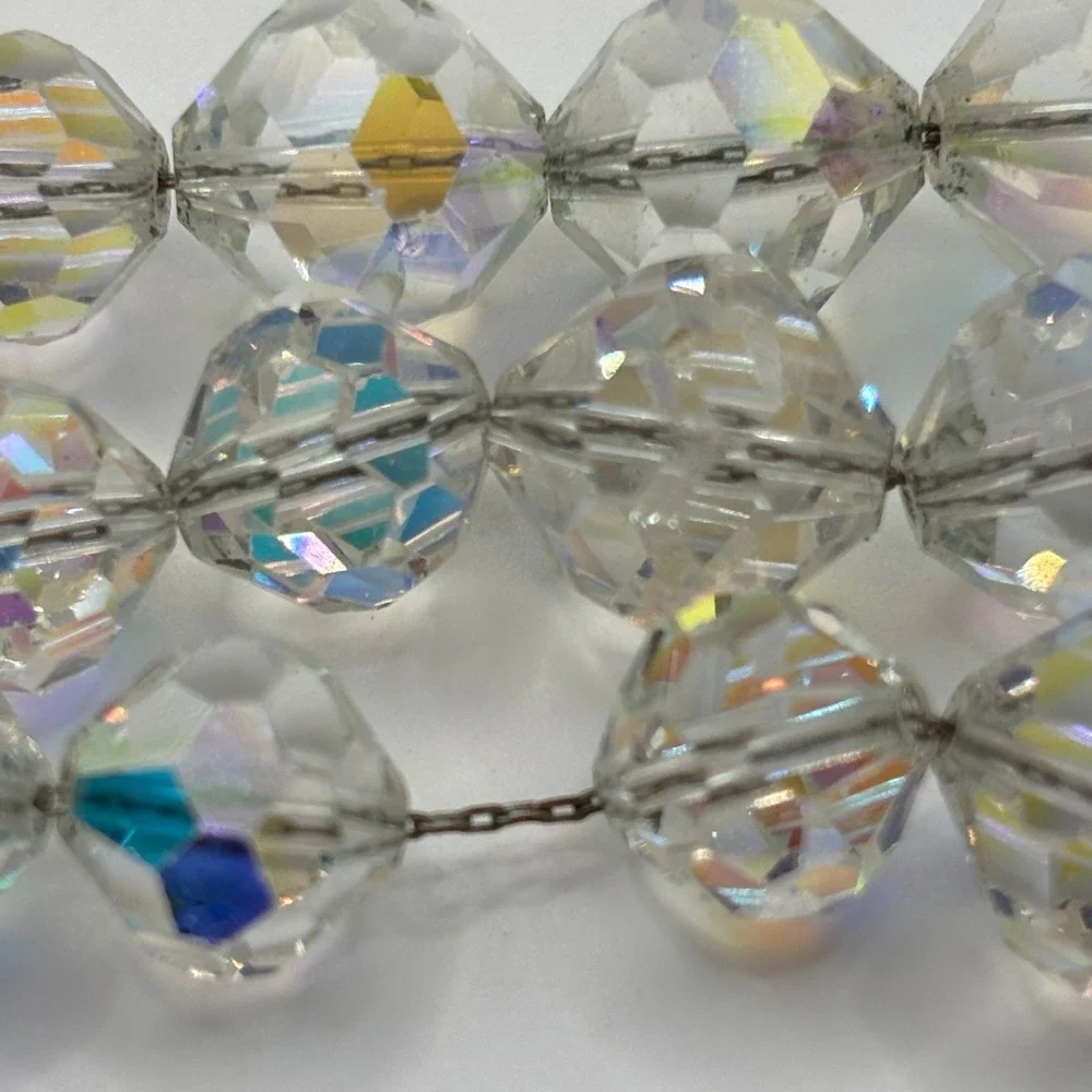 Vintage Aurora Borealis AB Crystal Glass Bead Multi 3 Strand Necklace
